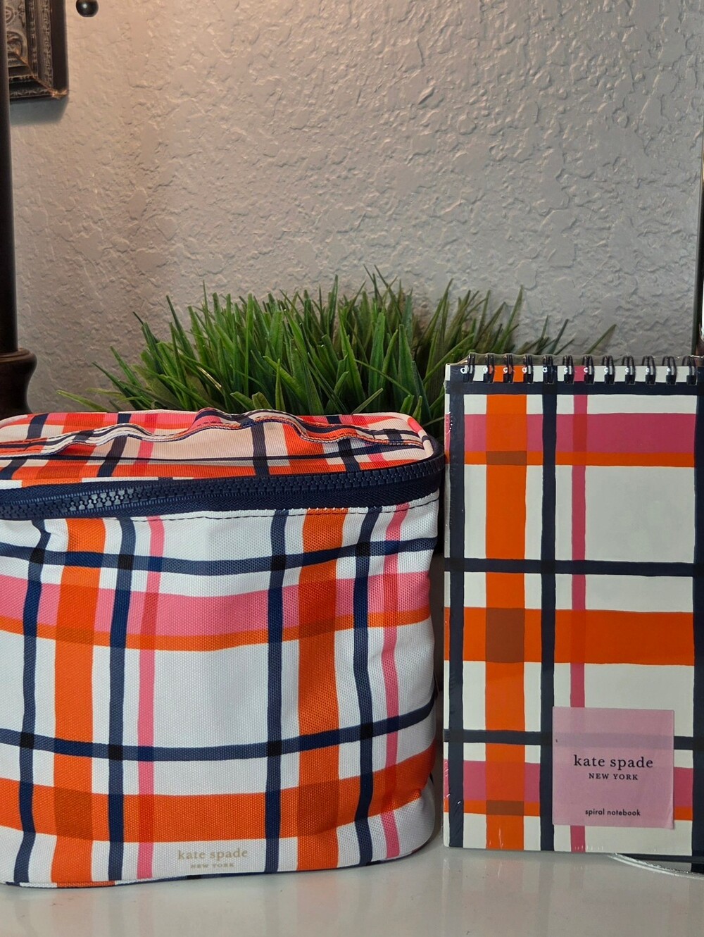 Kate Spade New York Spring Plaid Lunch Tote & Spiral Notebook Set NWT